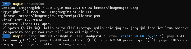 Screenshot einer ImageMagick-Befehlszeile